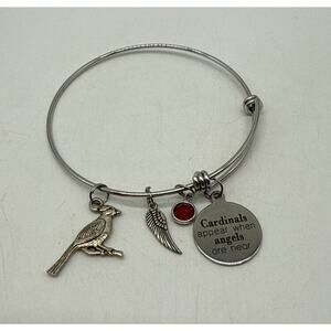 Cardinals Appear When Angels Are Near Bangle Bracelet Silvertone 4 Charms